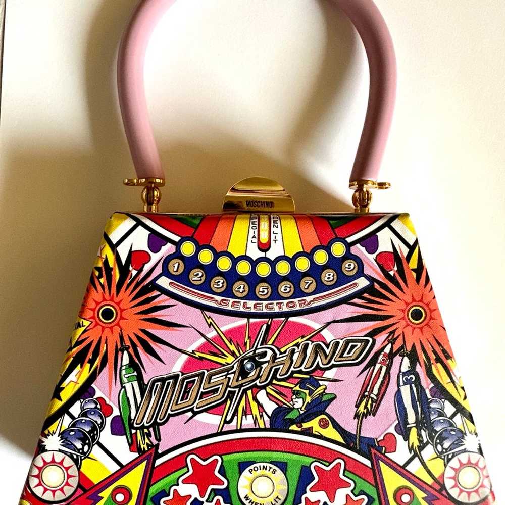 Moschino Pinball Print Calfskin Trapeze Bag - image 4