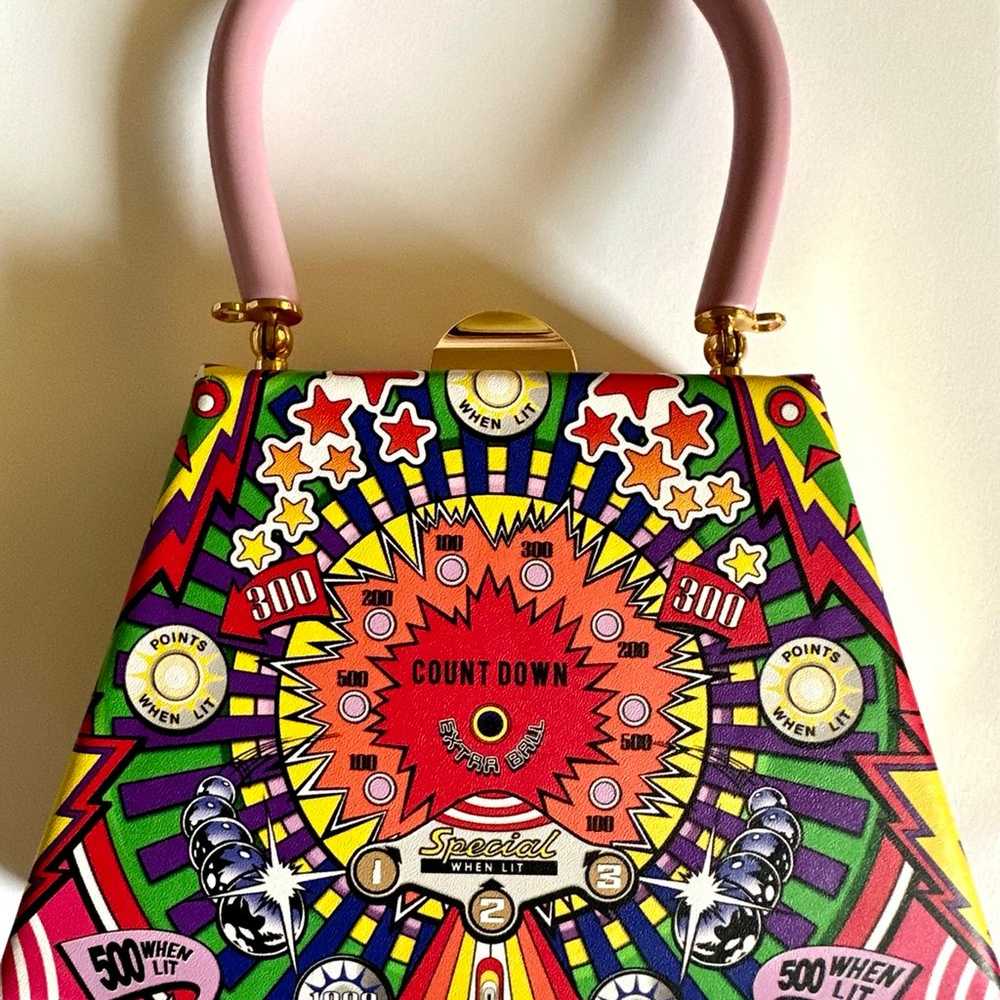 Moschino Pinball Print Calfskin Trapeze Bag - image 5