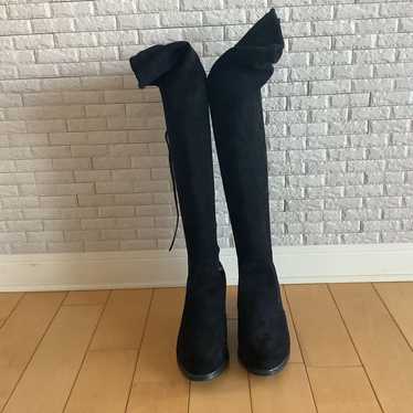 Black Suede Thigh-High Boots