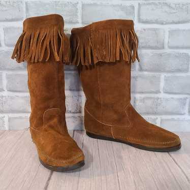 Minnetonka Brown Suede Leather Moccasin Boots Wes… - image 1