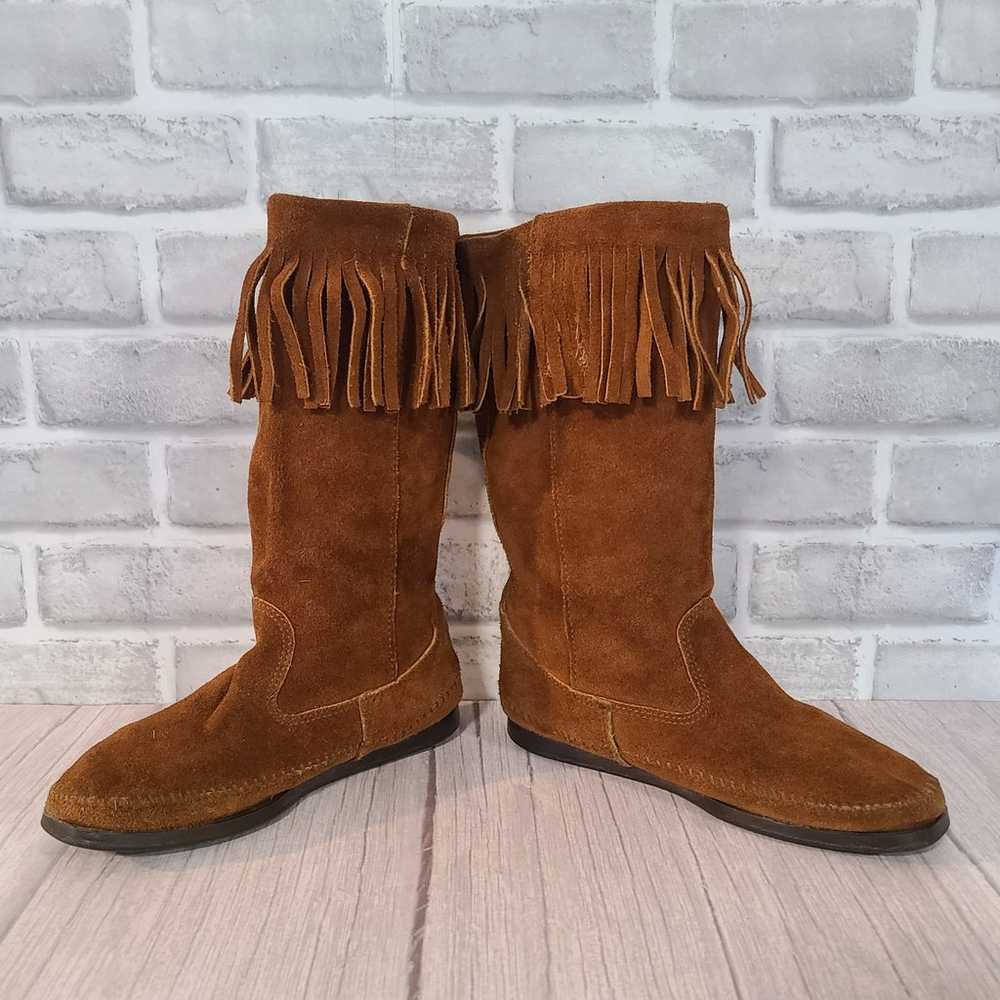 Minnetonka Brown Suede Leather Moccasin Boots Wes… - image 3