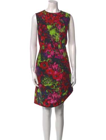 Carolina Herrera Sheath Dress Red Printed Sleevel… - image 1