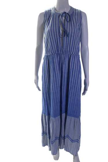 Pearl & Caviar Womens Blue Striped Tie V-Neck Slee