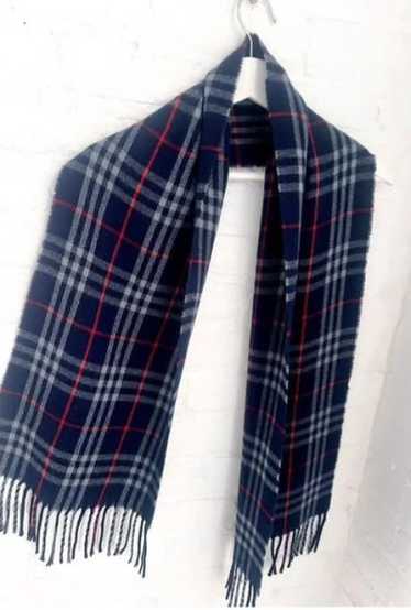 authentic navy Burberry lambswool plaid scarf