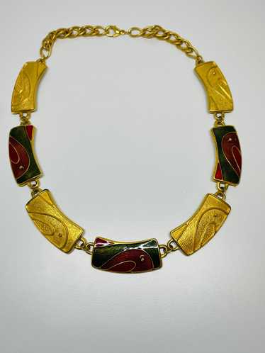 1990’s Gold, Green, and Red Enamel Necklace