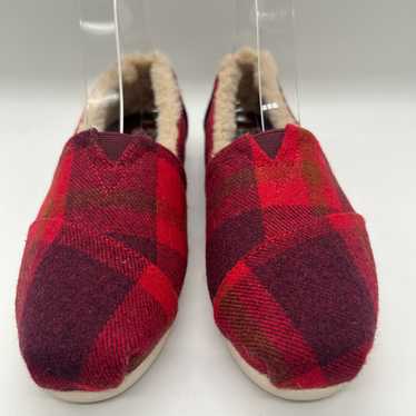 Toms Flat Shoes Womens 6 Red Alpargata Shearling P