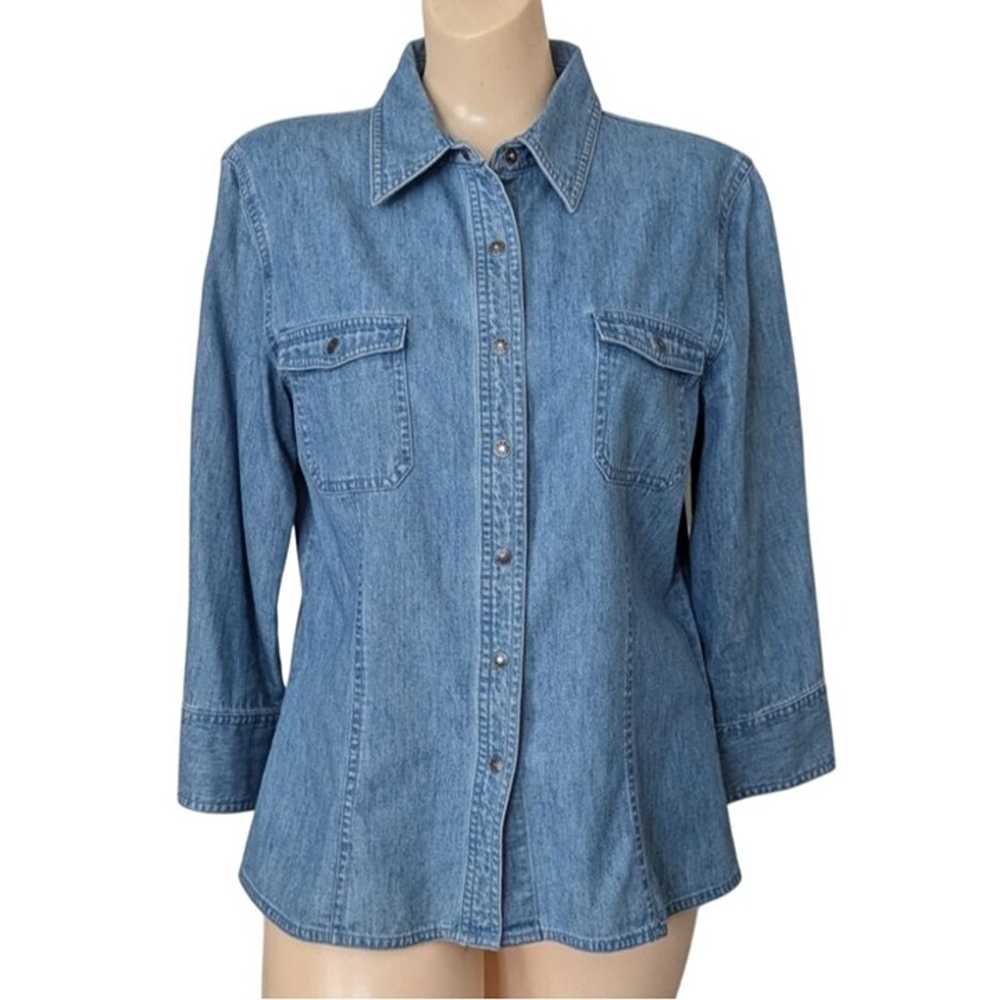 Vintage Blue Denim Shirt Snap Front Shirt Womens … - image 1