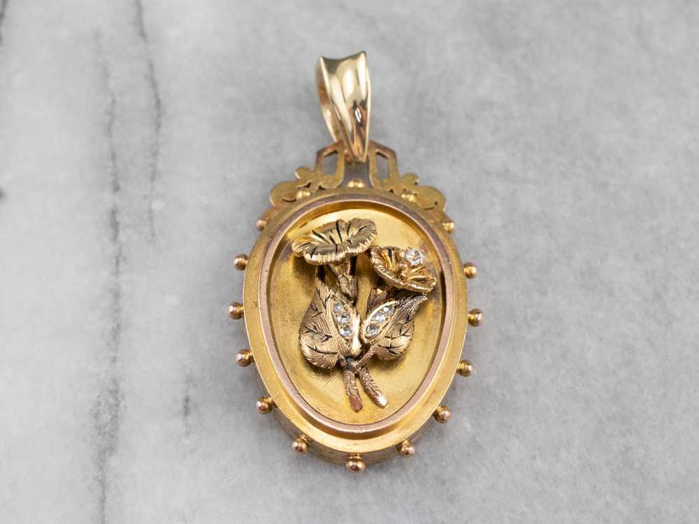 Antique Rose Cut Diamond Floral Locket - image 1