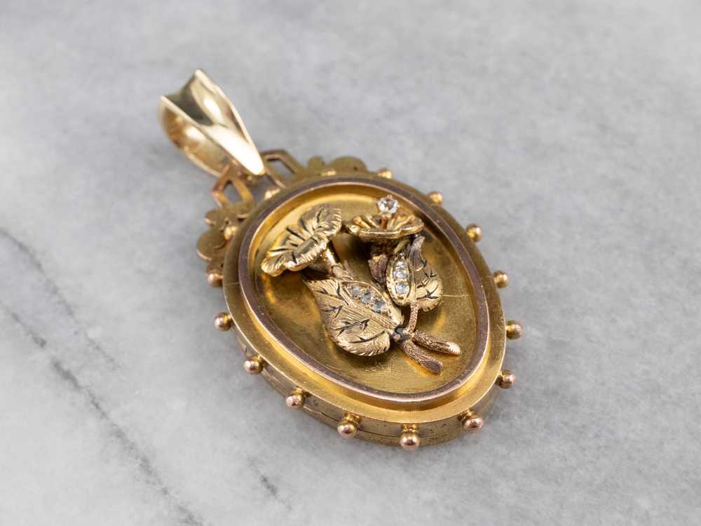 Antique Rose Cut Diamond Floral Locket - image 2