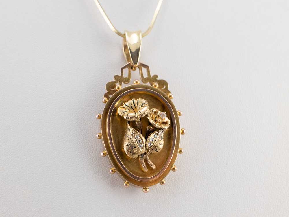 Antique Rose Cut Diamond Floral Locket - image 8