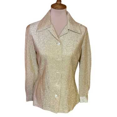 Vtg 70s gold sparkly disco shirt