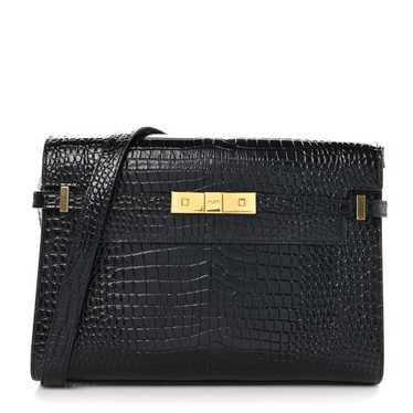 SAINT LAURENT Shiny Calfskin Crocodile Embossed Ma