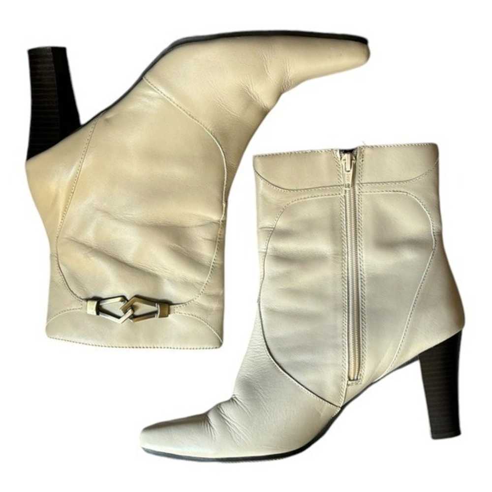 Fitzwell Cream Leather Heeled Boots Size 9.5 Low … - image 12