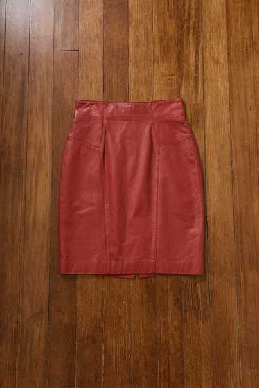 1980's RED LEATHER SKIRT | SIZE S