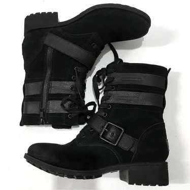 UGG Zia black suede leather chunky heel combat win