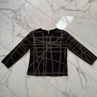 Vintage Hermes Ribbon Long Sleeve Brown Black Top - image 1