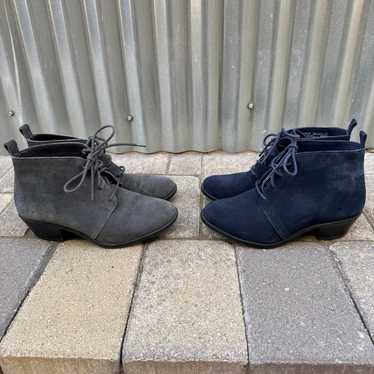 Gray & Navy Blue Suede Vionic Andi Lace Up Block H