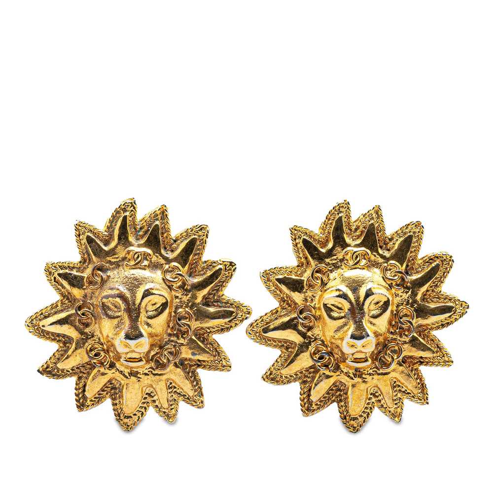 Gold Chanel Gold Plated Lion Motif Clip On Earrin… - image 1