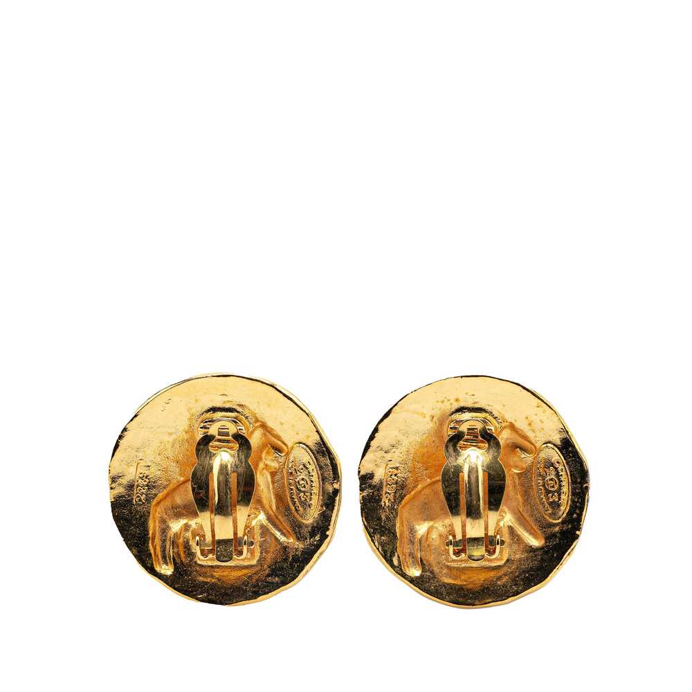 Gold Chanel Gold Plated Lion Round Clip on Earrin… - image 2