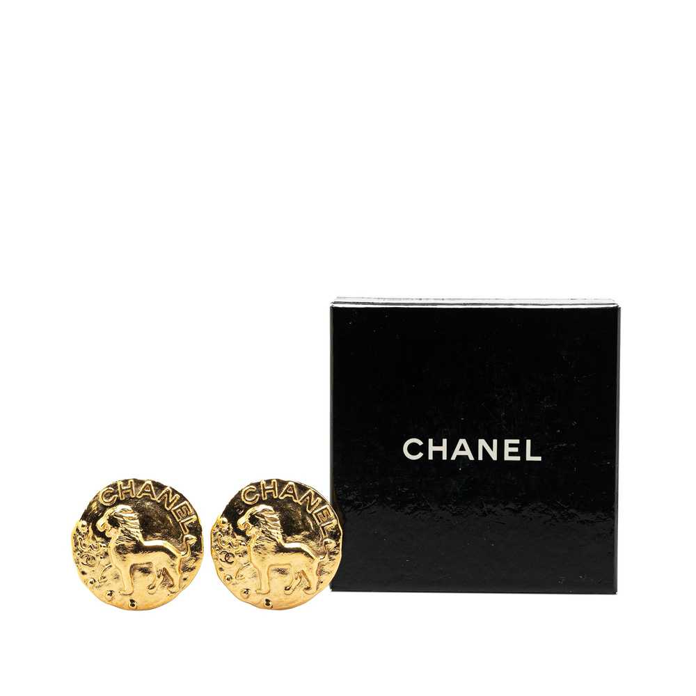 Gold Chanel Gold Plated Lion Round Clip on Earrin… - image 5