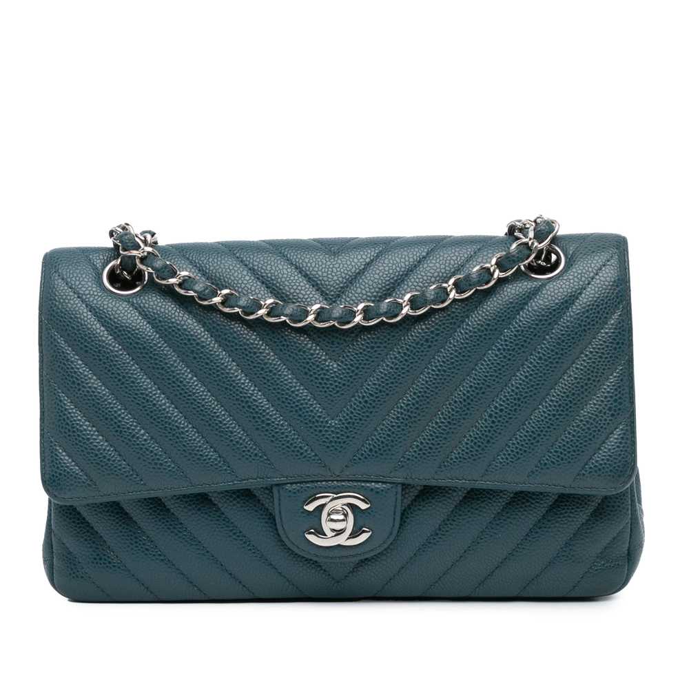 Blue Chanel Medium Classic Chevron Caviar Double … - image 1