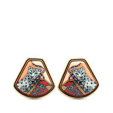 Red Hermès Enamel Leopard Cloisonne Clip On Earrin