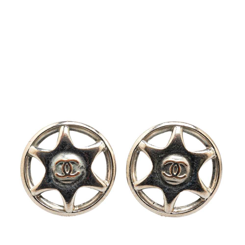 Silver Chanel Silver Round Star Clip on Earrings - image 1