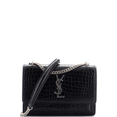 Saint Laurent Sunset Chain Wallet Crocodile Emboss