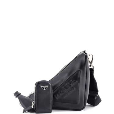 PRADA Triangle Logo Zip Crossbody Bag Embossed Lea