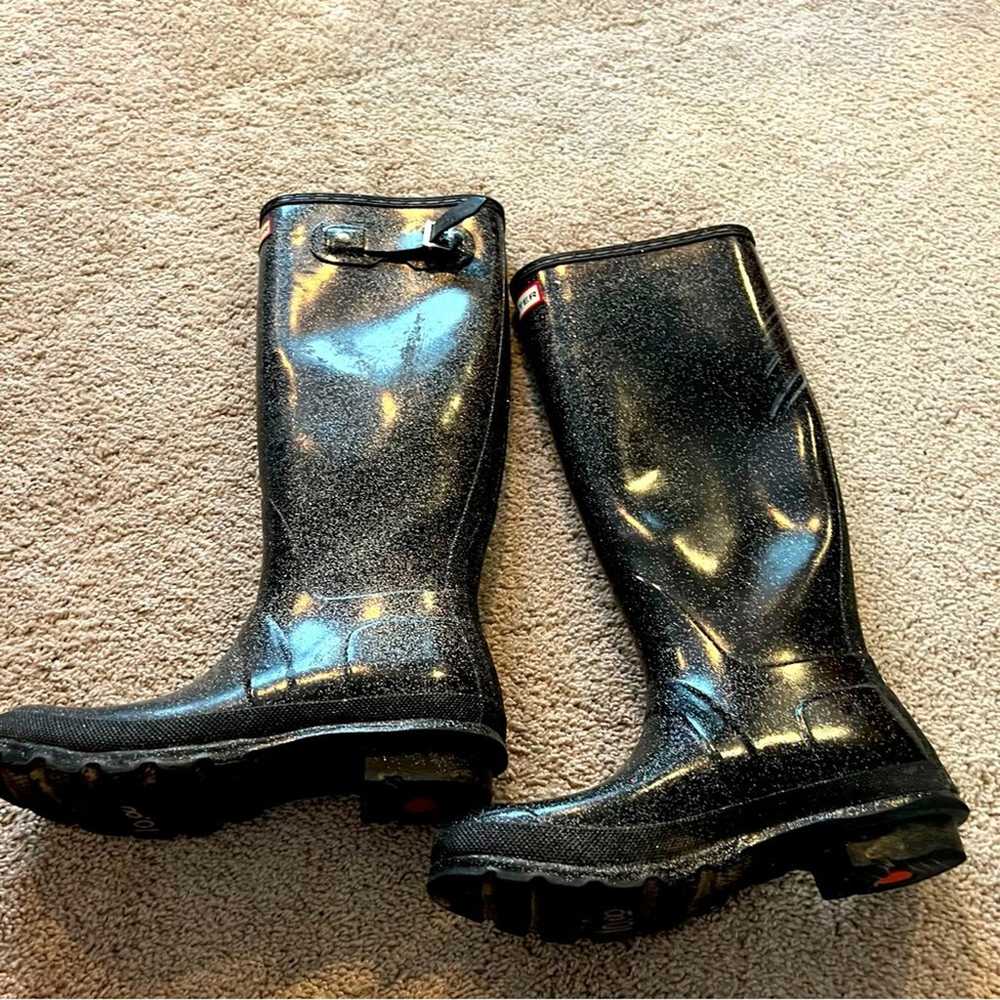 Hunter Women’s Black Sparkly Tall Rain Boots Size… - image 2