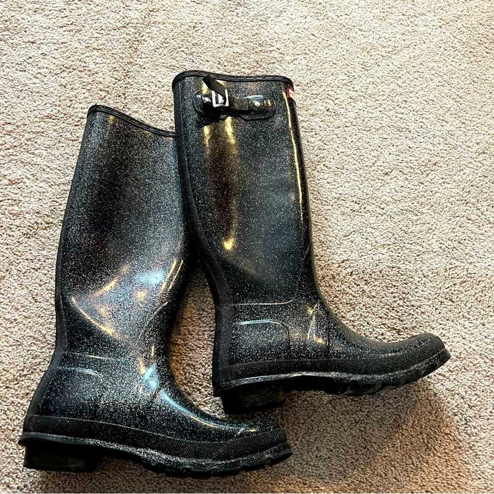 Hunter Women’s Black Sparkly Tall Rain Boots Size… - image 3