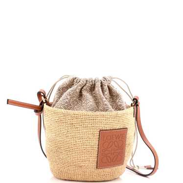 LOEWE Pochette Woven Raffia with Printed Canvas