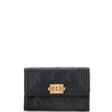 CHANEL Boy Flap Card Case Quilted Caviar