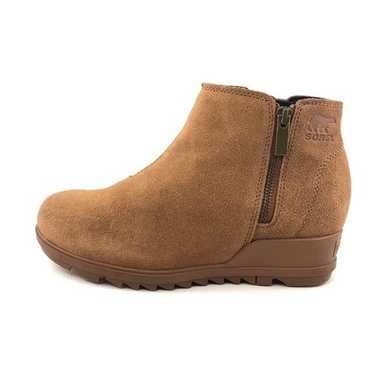 Sorel Evie Zip Velvet Tan Suede Wedge Ankle Boots 