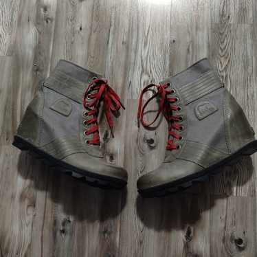 Sorel Lexie Gray Hidden Wedge Lace Up Boots Size … - image 1