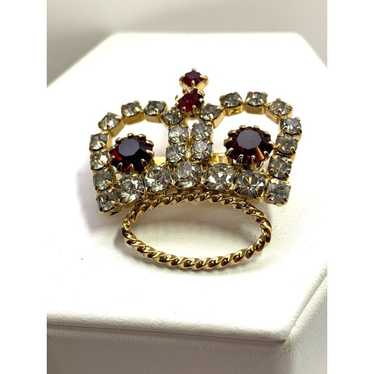 Rhinestone Crown Brooch Pin Vintage