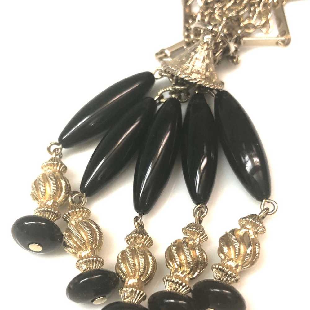 Multi Chain Black Beaded Tassel Necklace - image 2