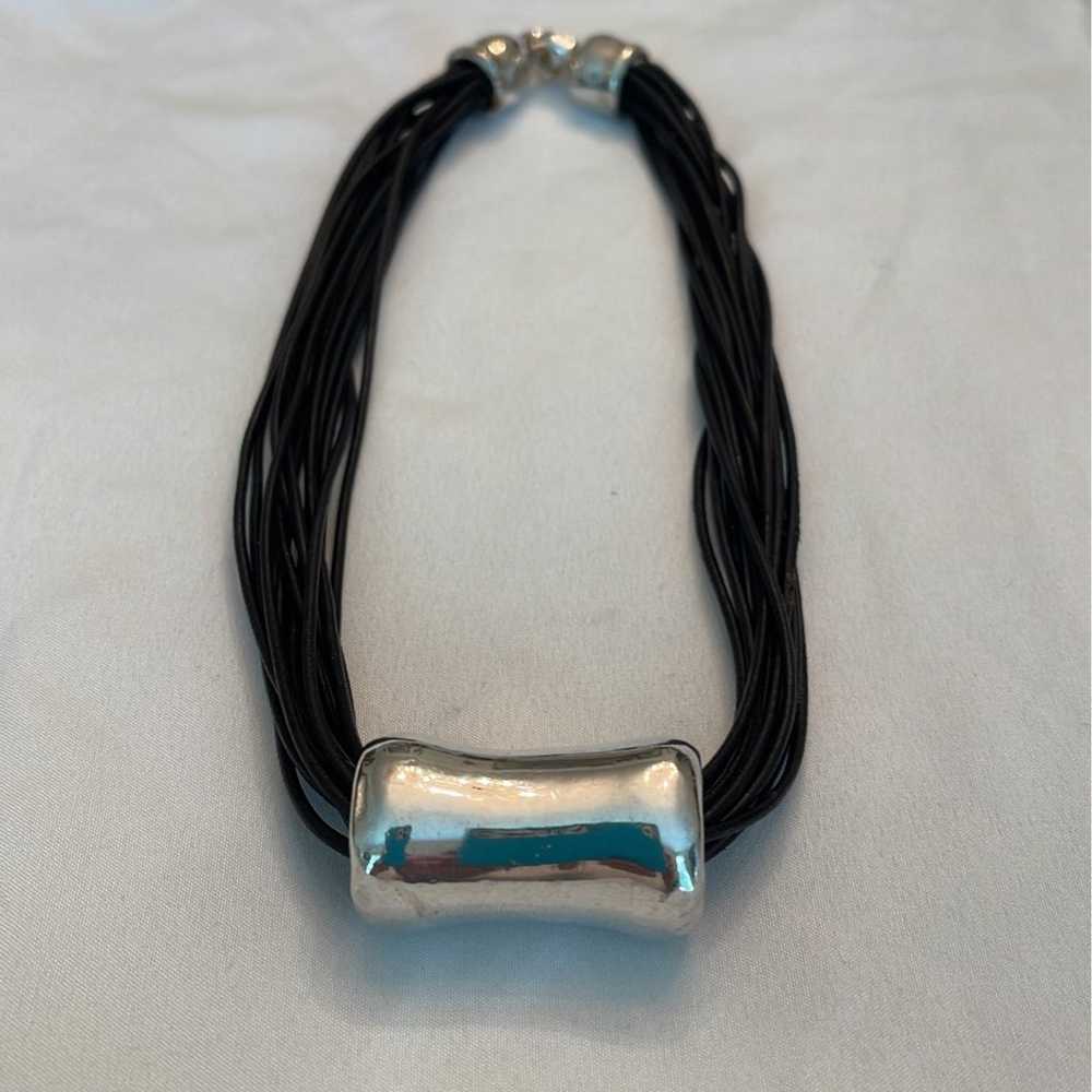 Sterling Silver and Black Leather Necklace - image 1