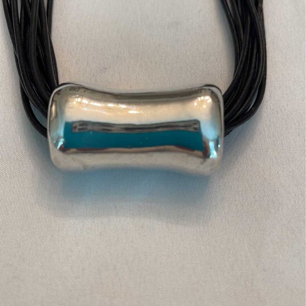 Sterling Silver and Black Leather Necklace - image 2