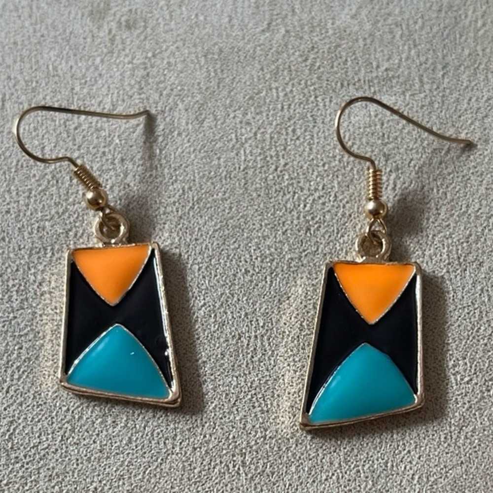 Vintage Turquoise and Orange with Black Accents E… - image 3