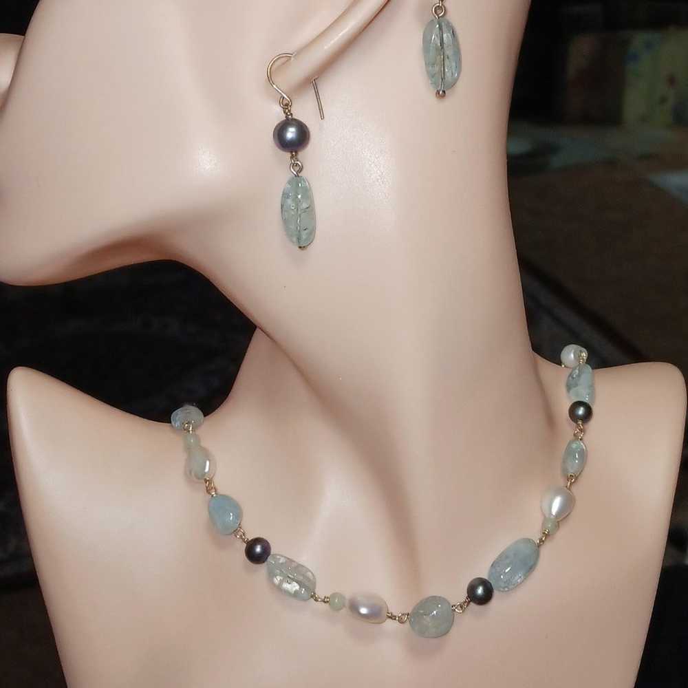 Vintage 1980's Aquamarine, Pearl's 925 sterling s… - image 1