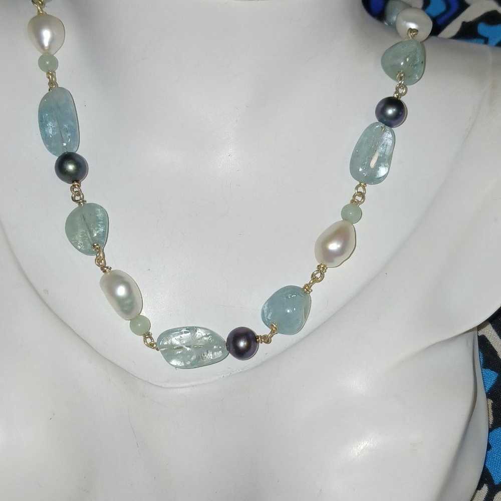 Vintage 1980's Aquamarine, Pearl's 925 sterling s… - image 2