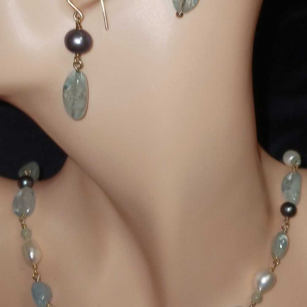 Vintage 1980's Aquamarine, Pearl's 925 sterling s… - image 4