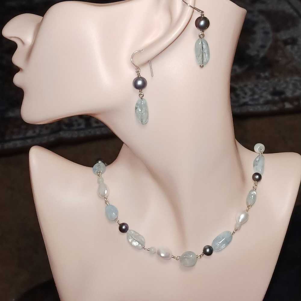 Vintage 1980's Aquamarine, Pearl's 925 sterling s… - image 5