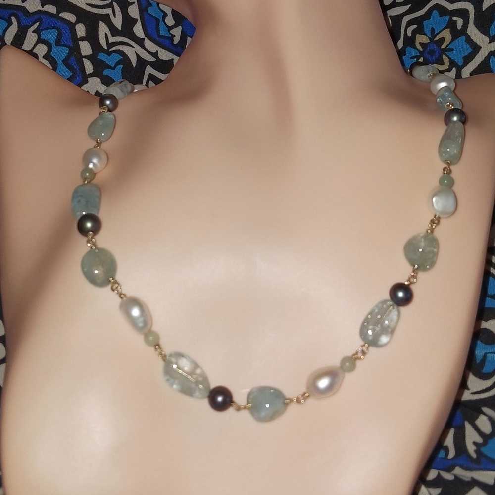 Vintage 1980's Aquamarine, Pearl's 925 sterling s… - image 6