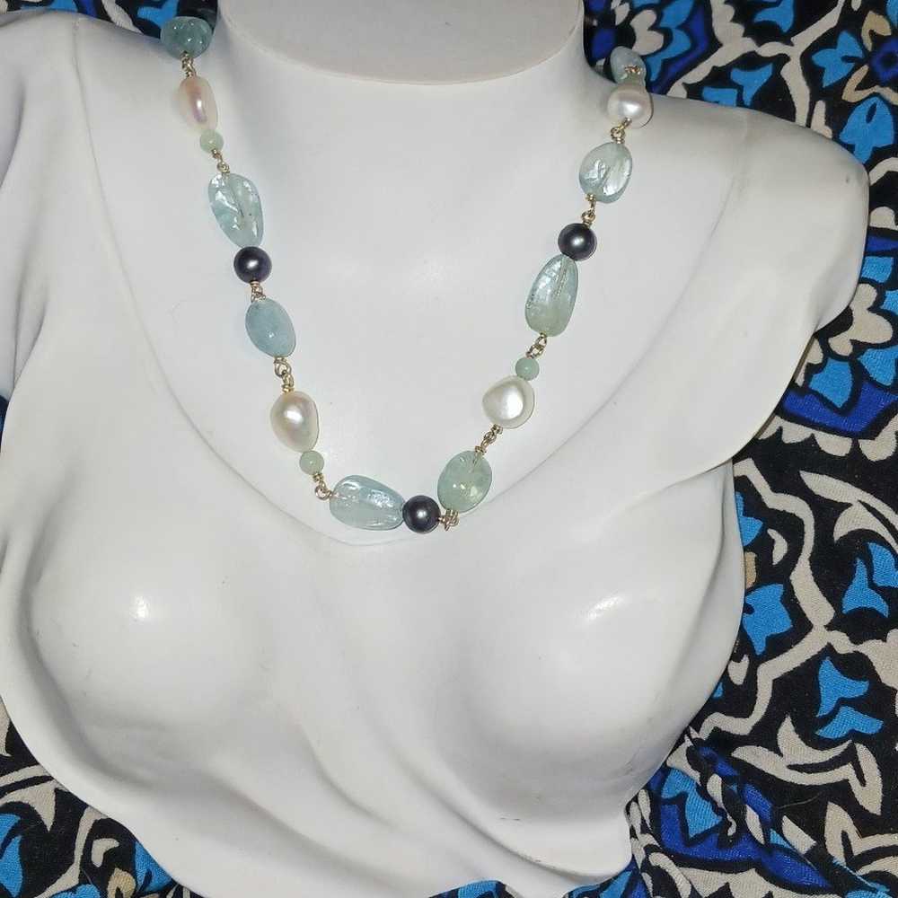 Vintage 1980's Aquamarine, Pearl's 925 sterling s… - image 7