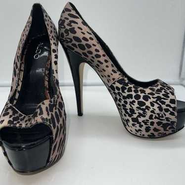 Aldo Peep Toe Leopard Print Platform Stilettos