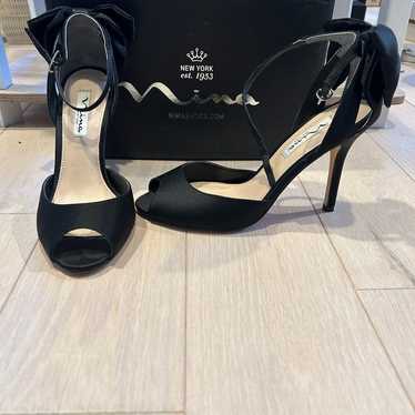 Nina black satin bow detail heels