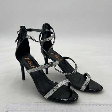 FSJ Black Rhinestone Ankle Strap Stiletto High Hee