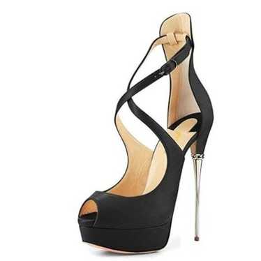 FSJ Black Women Gorgeous Peep Toe Platform Pumps C